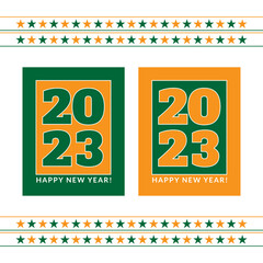 2023 Happy New Year. Green & Orange 2023 Posters. 2023 New Year. Vector Illustration
