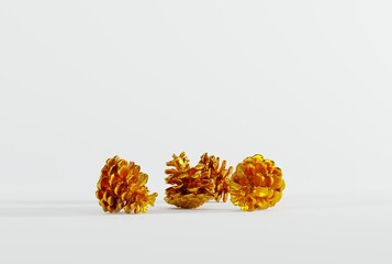 Pine cones on a light background. Concept of cones, holidays, Christmas tree, nature. 3D render, 3D illustration.