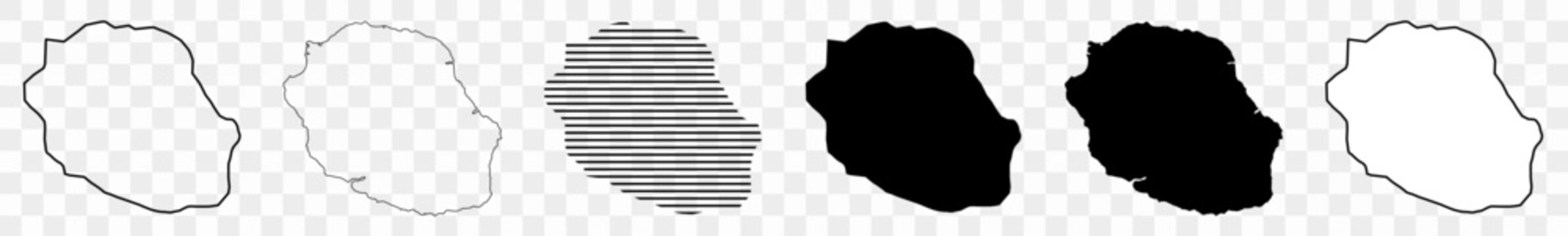 R&eacute;union Map Black | R&eacute;unionese Border | Reunion Island | Transparent Isolated | Variations