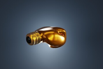 A boxing glove with a bulb tip on a dark blue background. Business concept, climbing the career ladder, fighting for promotion. 3D render; 3D illustration.
