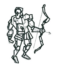 schematic representation of a medieval or ancient warrior in armor with a bow