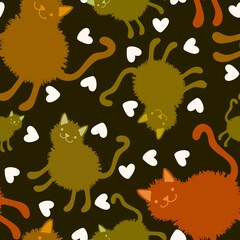 Naklejka premium Cartoon animals seamless cat kitten pattern for wrapping paper and fabrics and linens and packaging