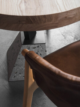 Wooden chairs with tables in cafe