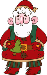 Cute Santa Claus Character. Doodle kids style illustration for X-mas decoration