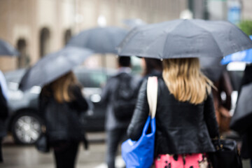 People with umbrellas on rainy street