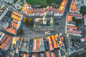 View from a height of the center of the old city in Berlin, Red roofs on houses, View from a height...