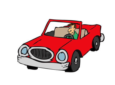 PNG illustration th a transparent background cartoon of a man driving a red convertible car