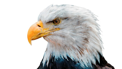 PNG with a transparent background digital watercolor portrait painting illustration of a bald eagle	