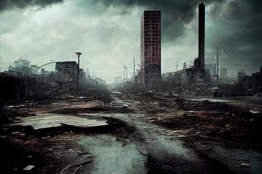 Abandoned apocaliptic empty urban city scene