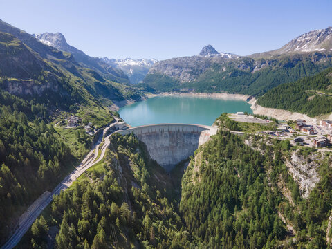 renewable energy, beautiful water dam in Alps, France