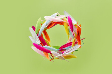 Bright feathers wreath in boho style.