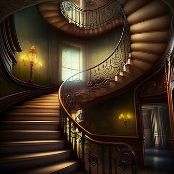 Grand Staircase In An Old Victorian House