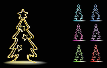 Fototapeta na wymiar Holiday illumination with neon Christmas tree