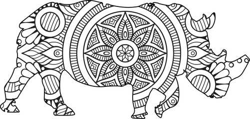 Giant Rhino Mandala Coloring Page