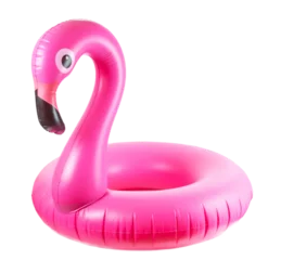 Fotobehang Beach flamingo. Pink pool inflatable flamingo for summer beach i © Maksym