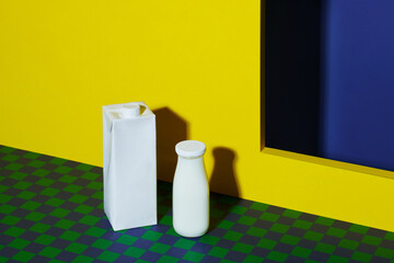 Dairy products packaging collection of milk bottles