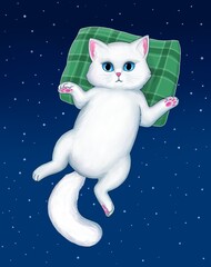 Cat in space, digital art illustration