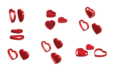 Different Red Heart designs 3D Rendering