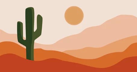 Foto op Canvas woestijn gradiënt bergen en cactus golf achtergrond illustratie © adi