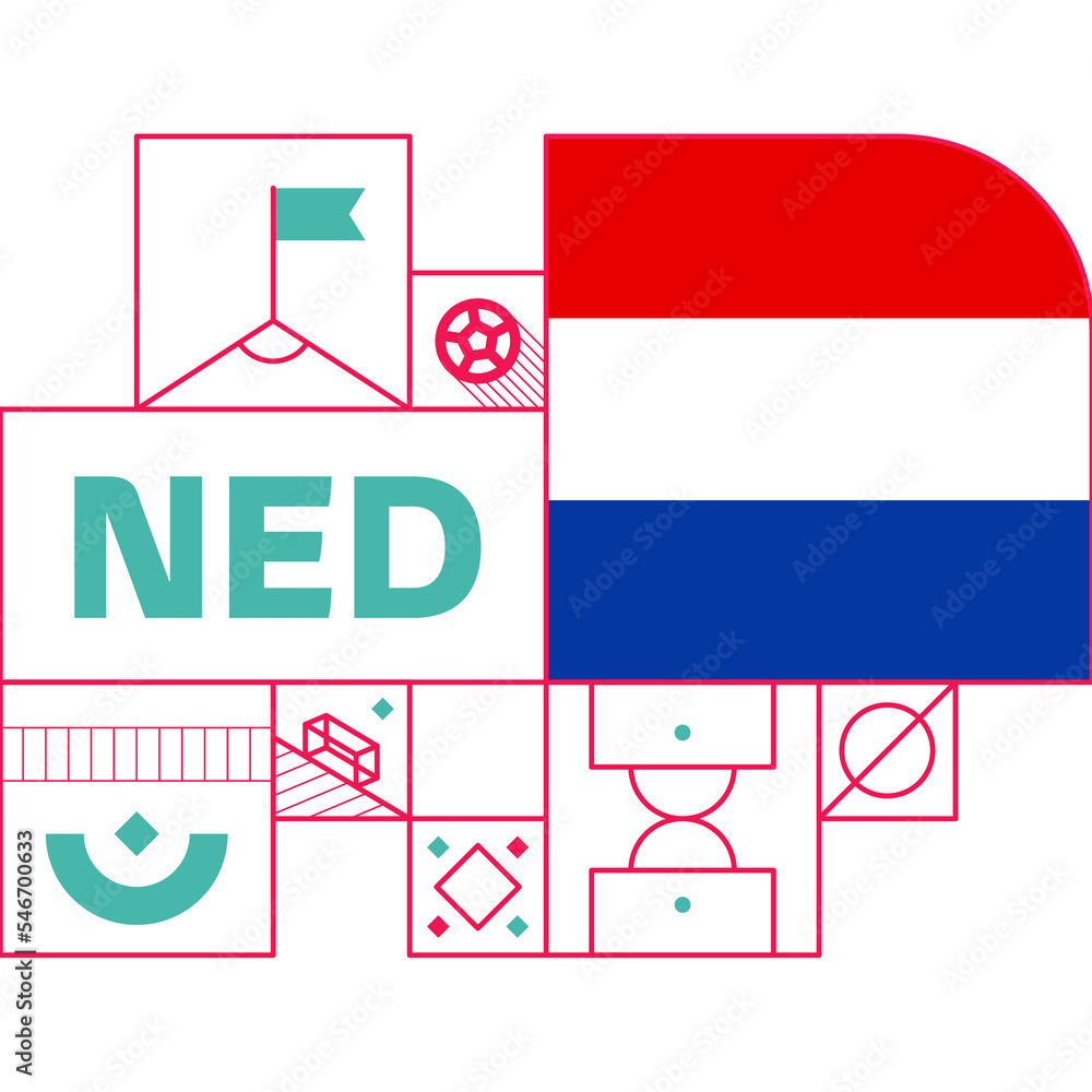 Wall mural netherlands flag for 2022 football  Qatar world cup tournament. isolated National team flag with geometric elements for 2022 soccer or football Vector illustration