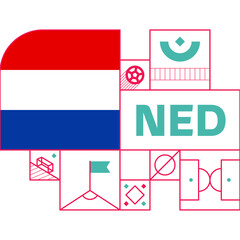 netherlands flag for 2022 football Qatar world  cup tournament. isolated National team flag with geometric elements for 2022 soccer or football Vector illustration.