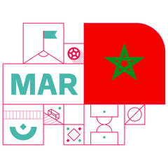 morocco flag for 2022 football Qatar world  cup tournament. isolated National team flag with geometric elements for 2022 soccer or football Vector illustration