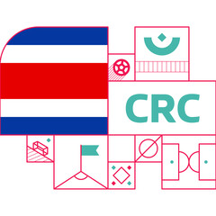 costa rica flag for 2022 football  Qatar world cup tournament. isolated National team flag with geometric elements for 2022 soccer or football Vector illustration
