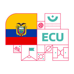 ecuador flag for 2022 football  Qatar world cup tournament. isolated National team flag with geometric elements for 2022 soccer or football Vector illustration