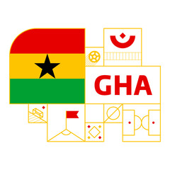 ghana flag for 2022 football  Qatar world cup tournament. isolated National team flag with geometric elements for 2022 soccer or football Vector illustration