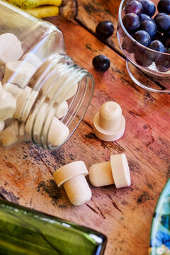Bottle corks on a table