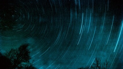 Scenic view of the rotation of the starry sky around the north star