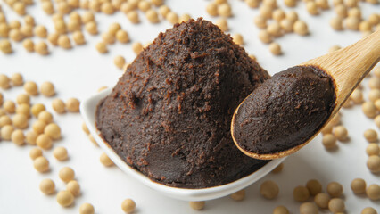 赤みそと原料の大豆・日本の発酵調味料