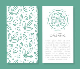 Organic logo template. Card with floral seamless pattern with copy space for text vector illustration