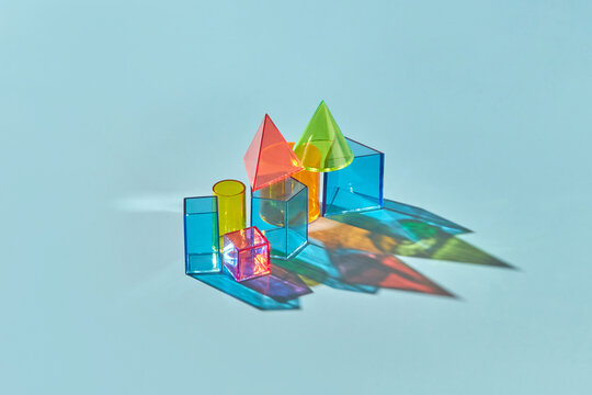 Fototapeta Various multicolored geometric glass shapes.