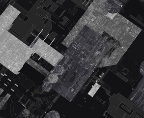 Electronics processor or IC circuit pattern.  3D Illustration, 3D rendering.