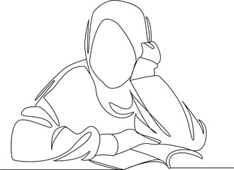 continuous line muslim hijab can use for poster cover books and more