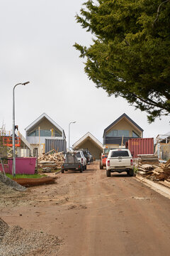 Building site with incomplete house