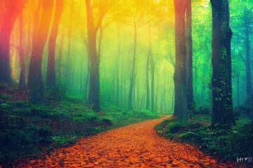 Fototapeta premium magical sunrise in the forest