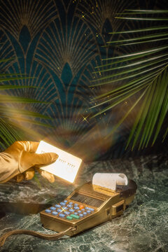 Payment for luxury goods with a gold credit card using a POS terminal