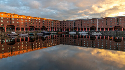 Royal Albert Dock, the Liverpool landmark, image captured at sunset in the city center downtown docklands