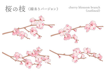 繊細なさくらの枝のベクターイラスト セット  外側にアウトライン付き