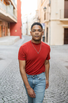portrait of young black man around town