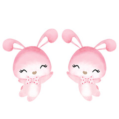 twins cute pink  bunny happy, Twin rabbits jumping happily and smile