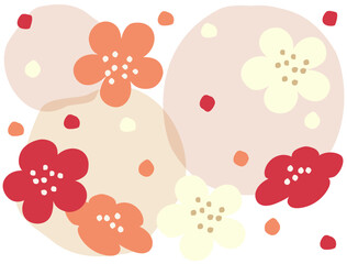 お正月などに使えるレトロで梅とアブストラクトの和風の背景イラスト