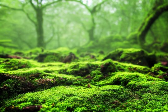 Moss growing in a forest Generative AI