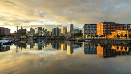 Fototapeta premium Royal Albert Dock, the Liverpool landmark, image captured at sunset in the city center downtown docklands