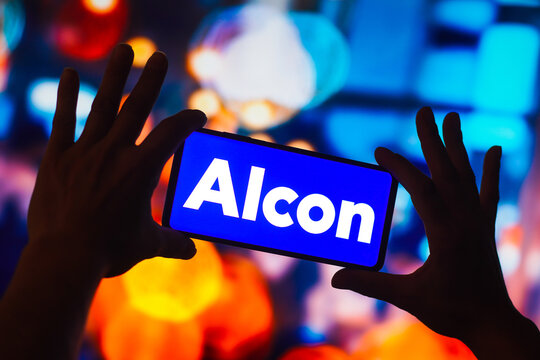 November 16, 2022, Brazil. In this photo illustration, the Alcon logo is displayed on a smartphone screen.