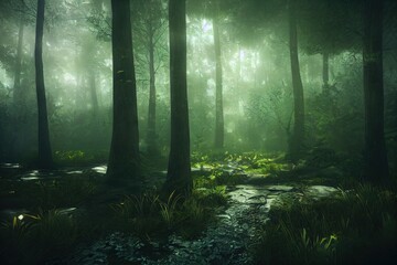 Naklejka premium Misty path through the forest