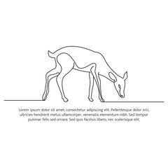 Deer line design. Wildlife decorative elements drawn with one continuous line. Vector illustration of minimalist style on white background.