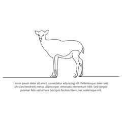Deer line design. Wildlife decorative elements drawn with one continuous line. Vector illustration of minimalist style on white background.